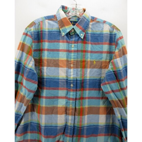 Ralph Lauren Shirt Medium Indian Madras Plaid Yellow Pony Button Down - Picture 2 of 13